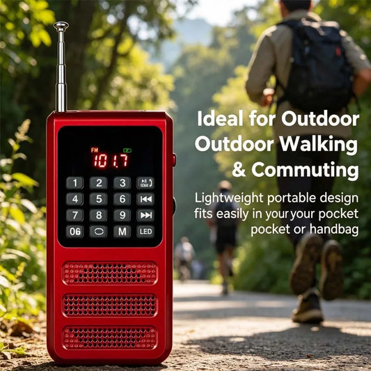 Small Portable Pocket FM Radio with Flashlight Voice Recorder SD Card MP3 Player