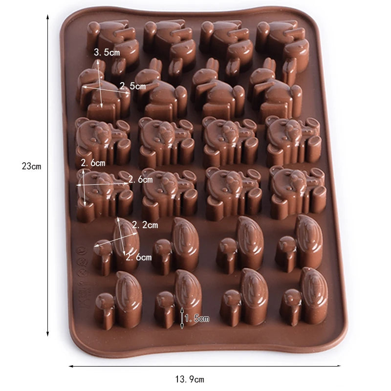24 Holes Bear Rabbit Duck Shaped 3D Silicon Chocolate