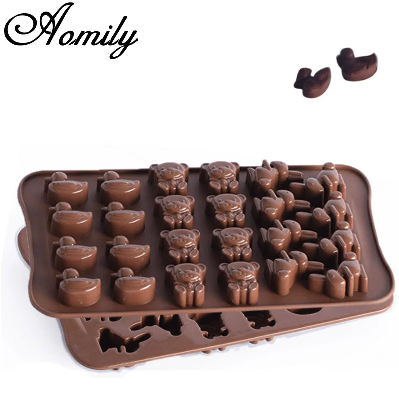 24 Holes Bear Rabbit Duck Shaped 3D Silicon Chocolate