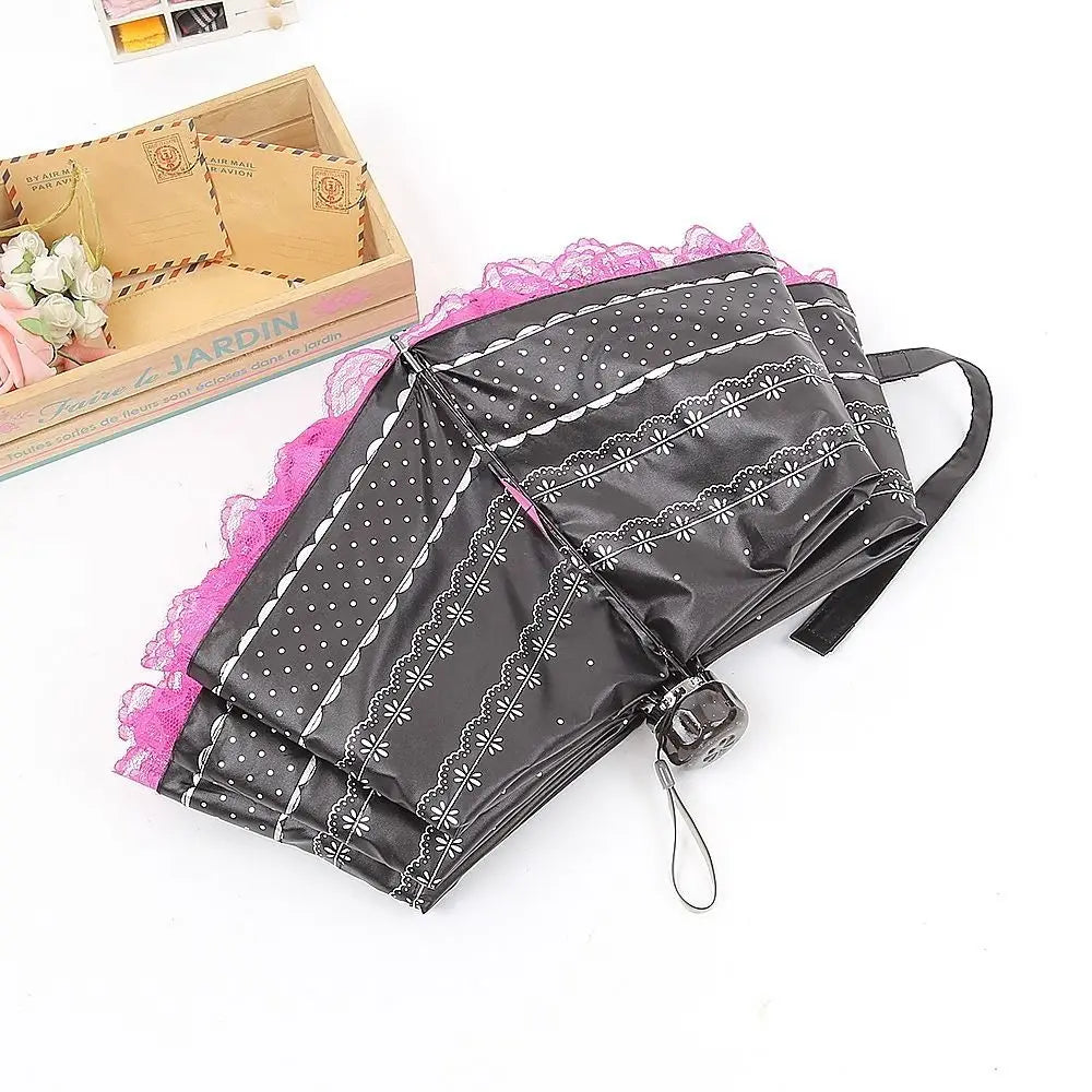 Fashion Lolita Lace Sun Umbrella Anti-UV Protection Thickened Portable Sunshade Folding Waterproof Folding Umbrella Girl