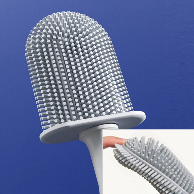 Light luxury Silicone Toilet Brush with Long Handle Flexible Cleane MINI Bathroom Brush Quick Drying Holder Bathroom Accessories