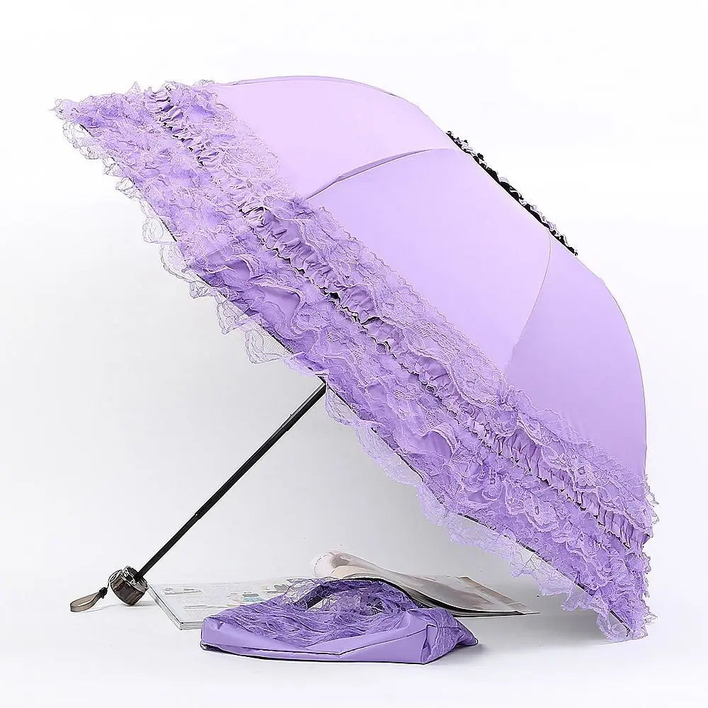 Fashion Lolita Lace Sun Umbrella Anti-UV Protection Thickened Portable Sunshade Folding Waterproof Folding Umbrella Girl