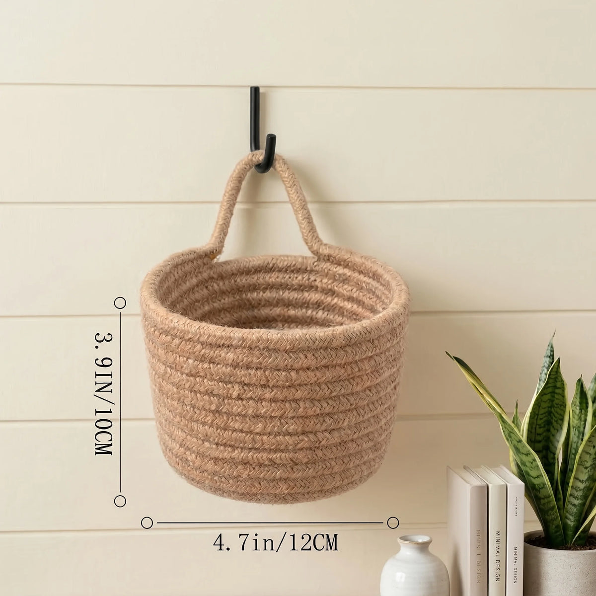 Boho Rope Hanging Woven Basket, Wall Door Mount Storage Shelf Basket, Stylish Plant Decor Organizer Perfect for Small Spaces