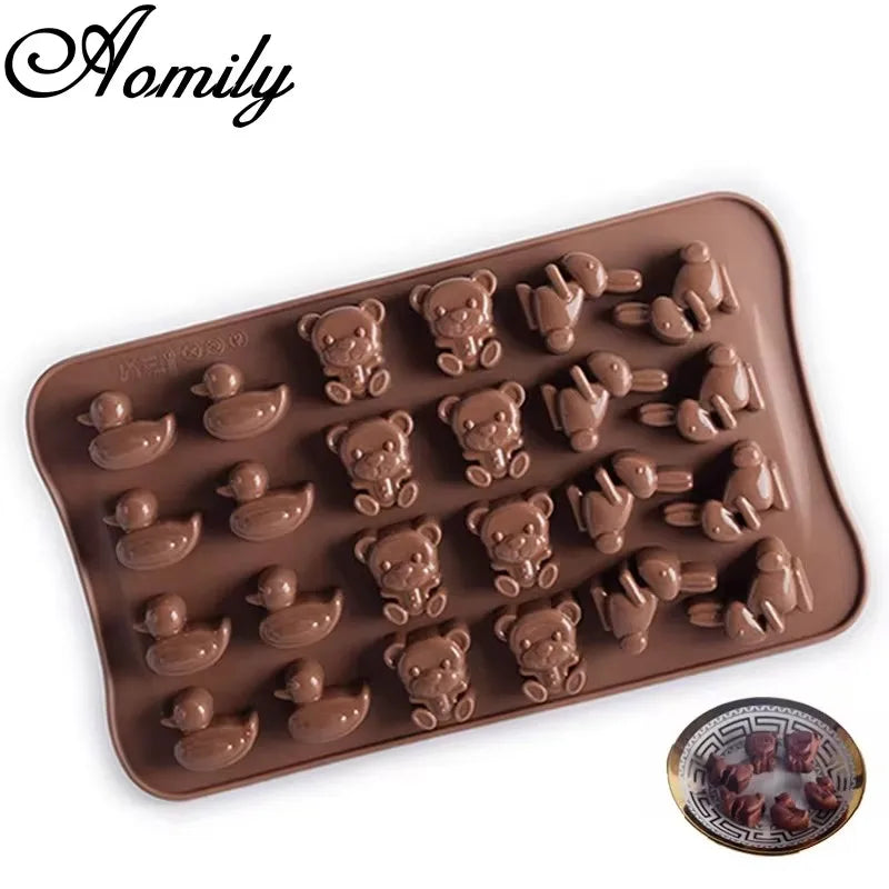 24 Holes Bear Rabbit Duck Shaped 3D Silicon Chocolate