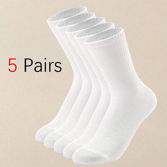 5 Pairs Men Solid Color Socks Simple Versatile Fashionable