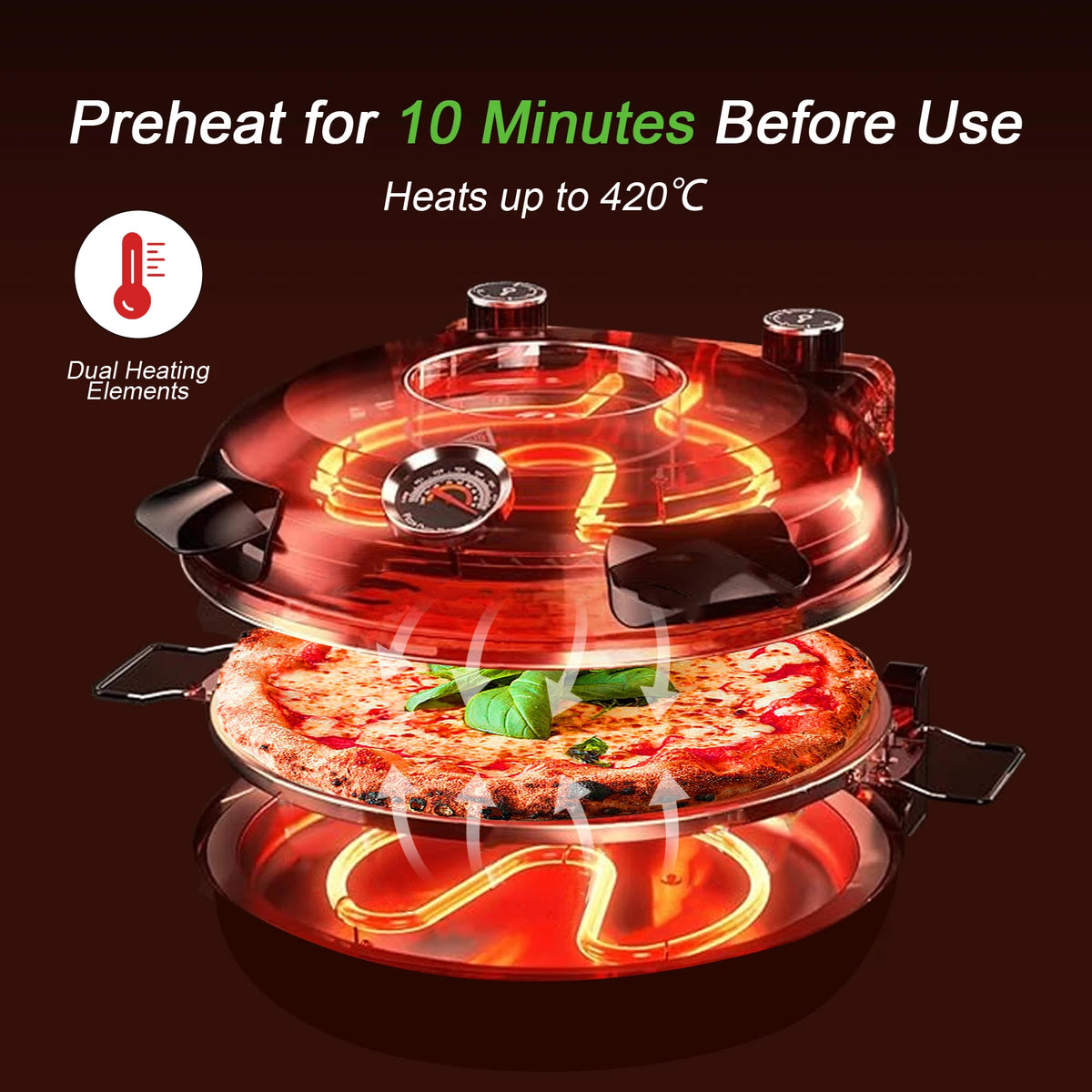 12 Inch Electric Pizza Oven Indoor 1200W