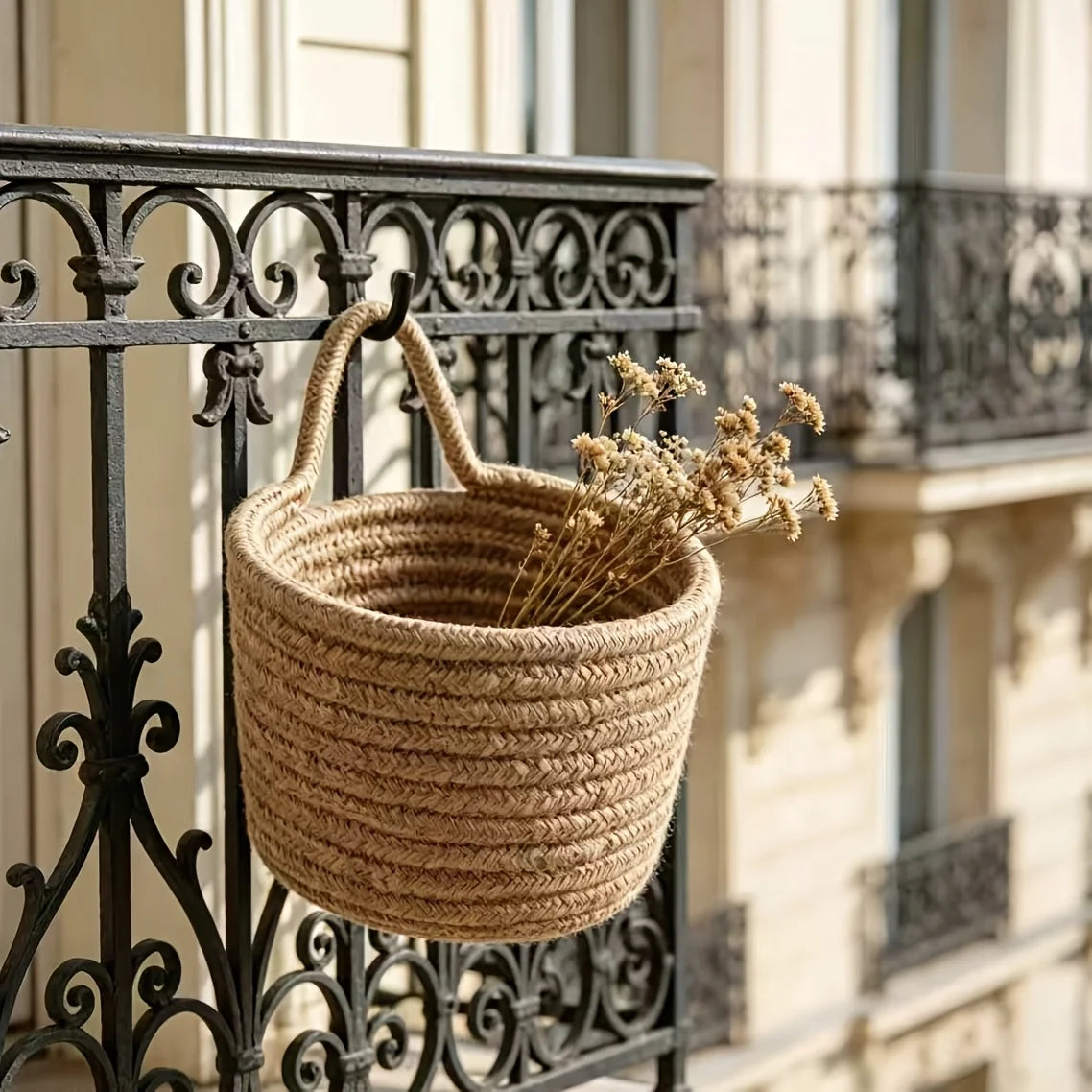 Boho Rope Hanging Woven Basket, Wall Door Mount Storage Shelf Basket, Stylish Plant Decor Organizer Perfect for Small Spaces