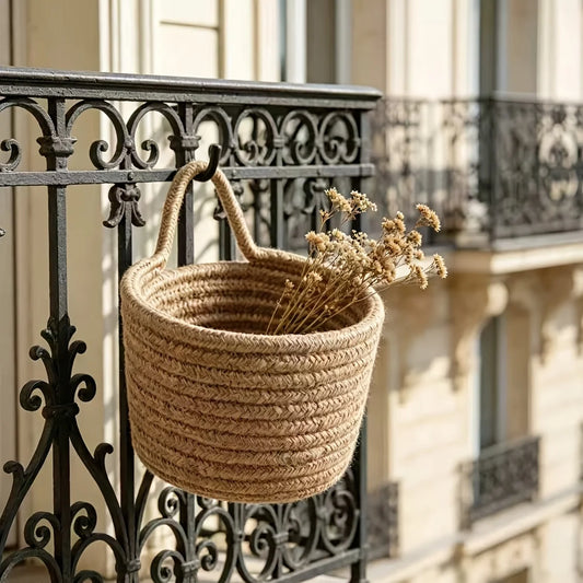 Boho Rope Hanging Woven Basket, Wall Door Mount Storage Shelf Basket, Stylish Plant Decor Organizer Perfect for Small Spaces