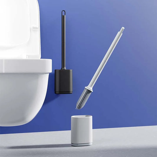 Light luxury Silicone Toilet Brush with Long Handle Flexible Cleane MINI Bathroom Brush Quick Drying Holder Bathroom Accessories