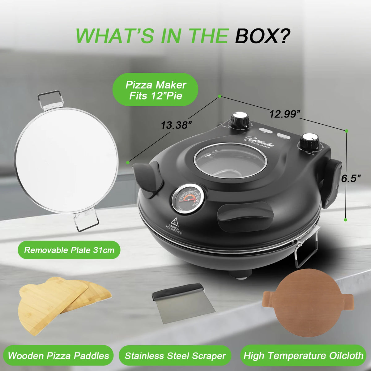 12 Inch Electric Pizza Oven Indoor 1200W