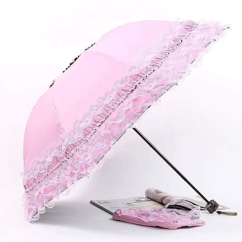 Fashion Lolita Lace Sun Umbrella Anti-UV Protection Thickened Portable Sunshade Folding Waterproof Folding Umbrella Girl