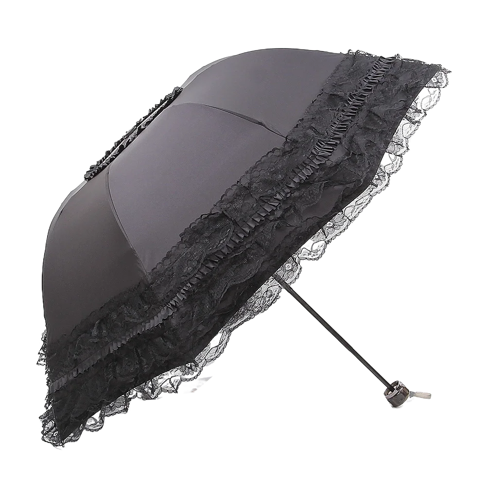 Fashion Lolita Lace Sun Umbrella Anti-UV Protection Thickened Portable Sunshade Folding Waterproof Folding Umbrella Girl