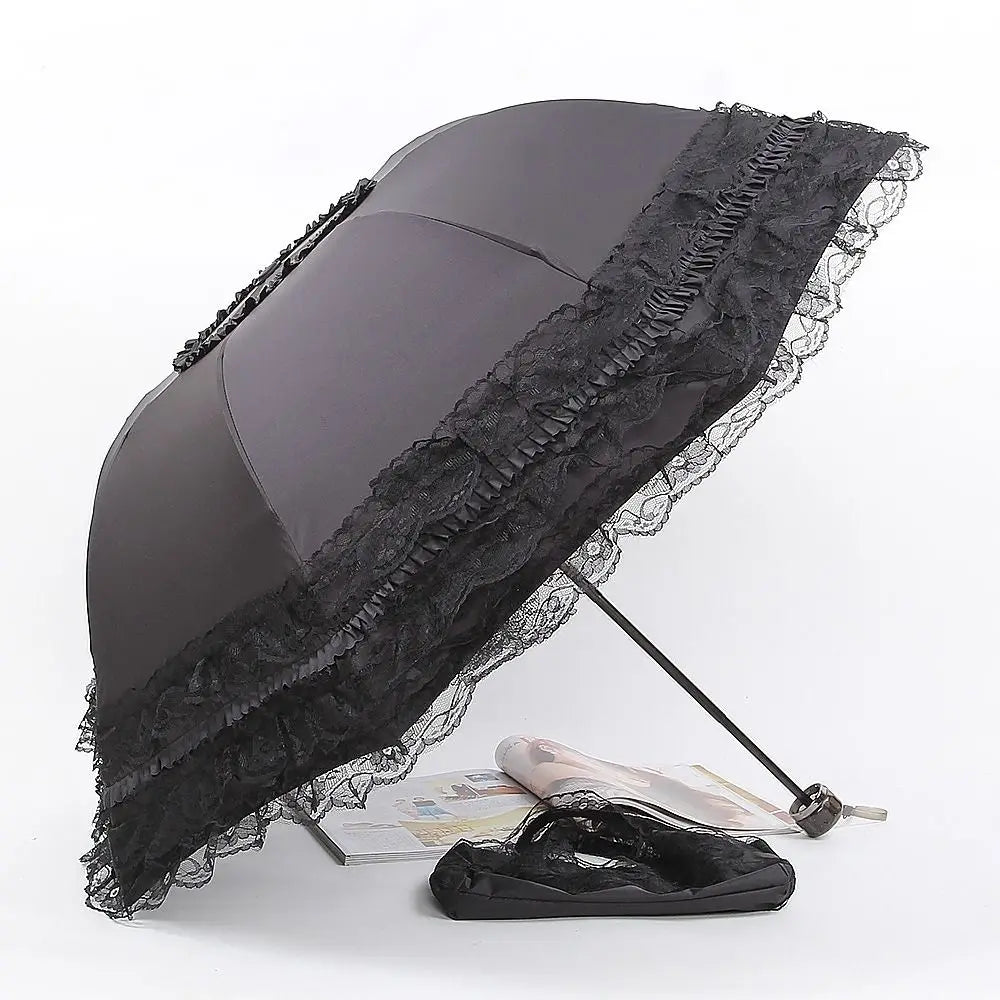 Fashion Lolita Lace Sun Umbrella Anti-UV Protection Thickened Portable Sunshade Folding Waterproof Folding Umbrella Girl
