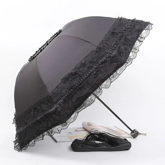 Fashion Lolita Lace Sun Umbrella Anti-UV Protection Thickened Portable Sunshade Folding Waterproof Folding Umbrella Girl