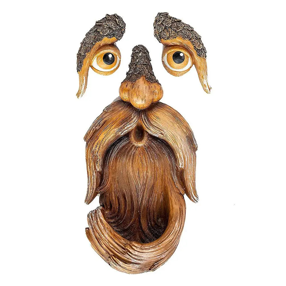 Outdoor Tree Faces Decor - Large Hand-Painted Resin Craft with Funny Unique Design, Also Bird Feeder, Solves Plain Yard/Garden