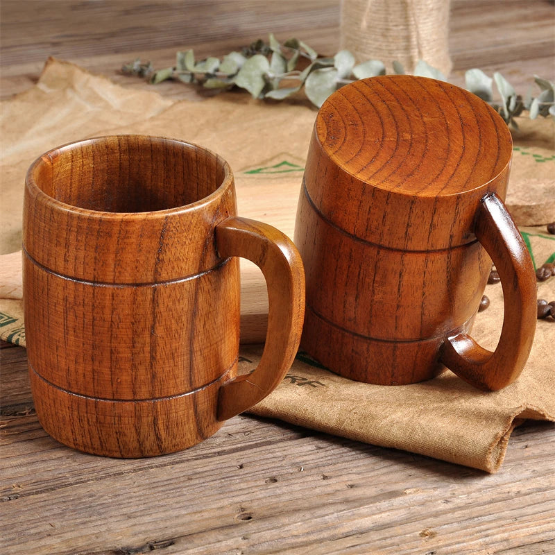 Wooden Cup Wood Coffee Tea Beer Juice Milk Water Mug Coffee Beer Mug with Wood Handle Retro Office Kitchen Drinkware Accessories