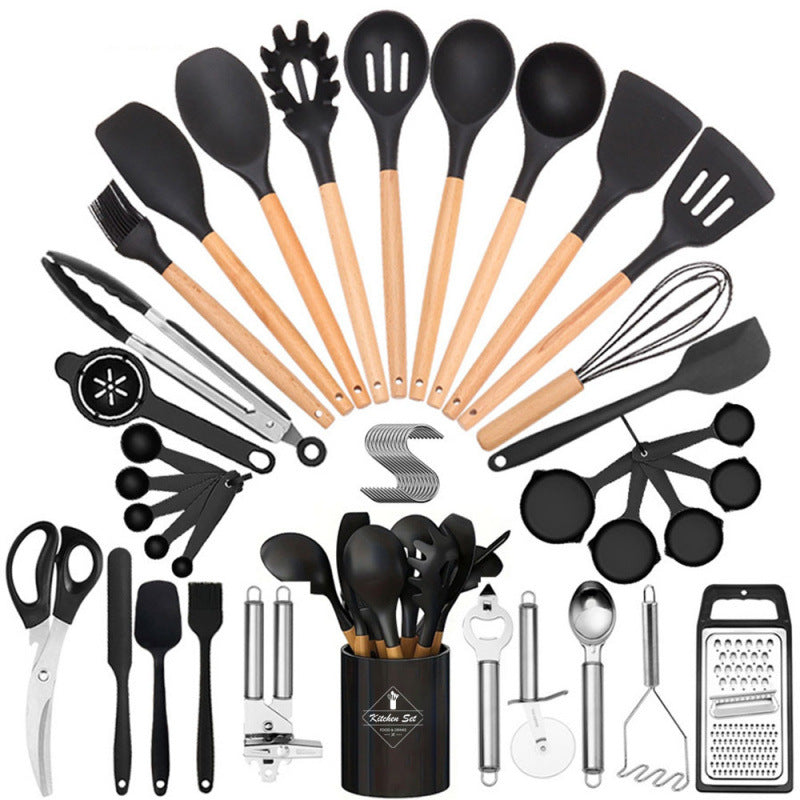 Silicone Wooden Handle Kitchenware 44 Piece Set