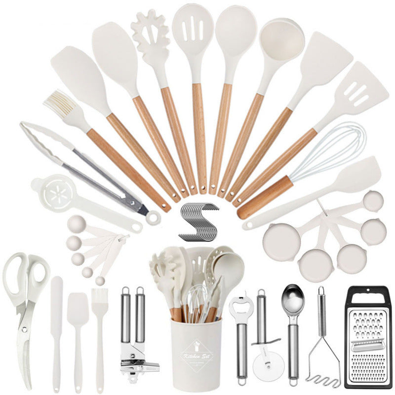 Silicone Wooden Handle Kitchenware 44 Piece Set